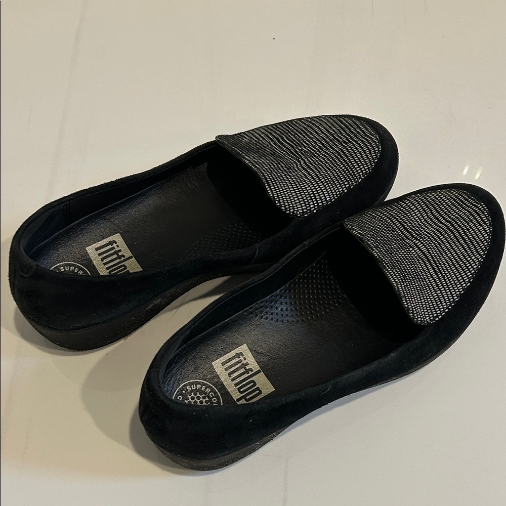 FitFlop Black Loafers with Silver Detailing